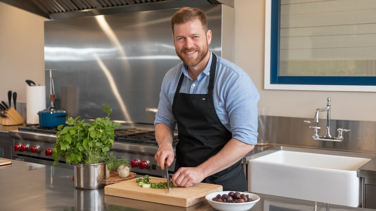 David Leblanc cutting vegetables