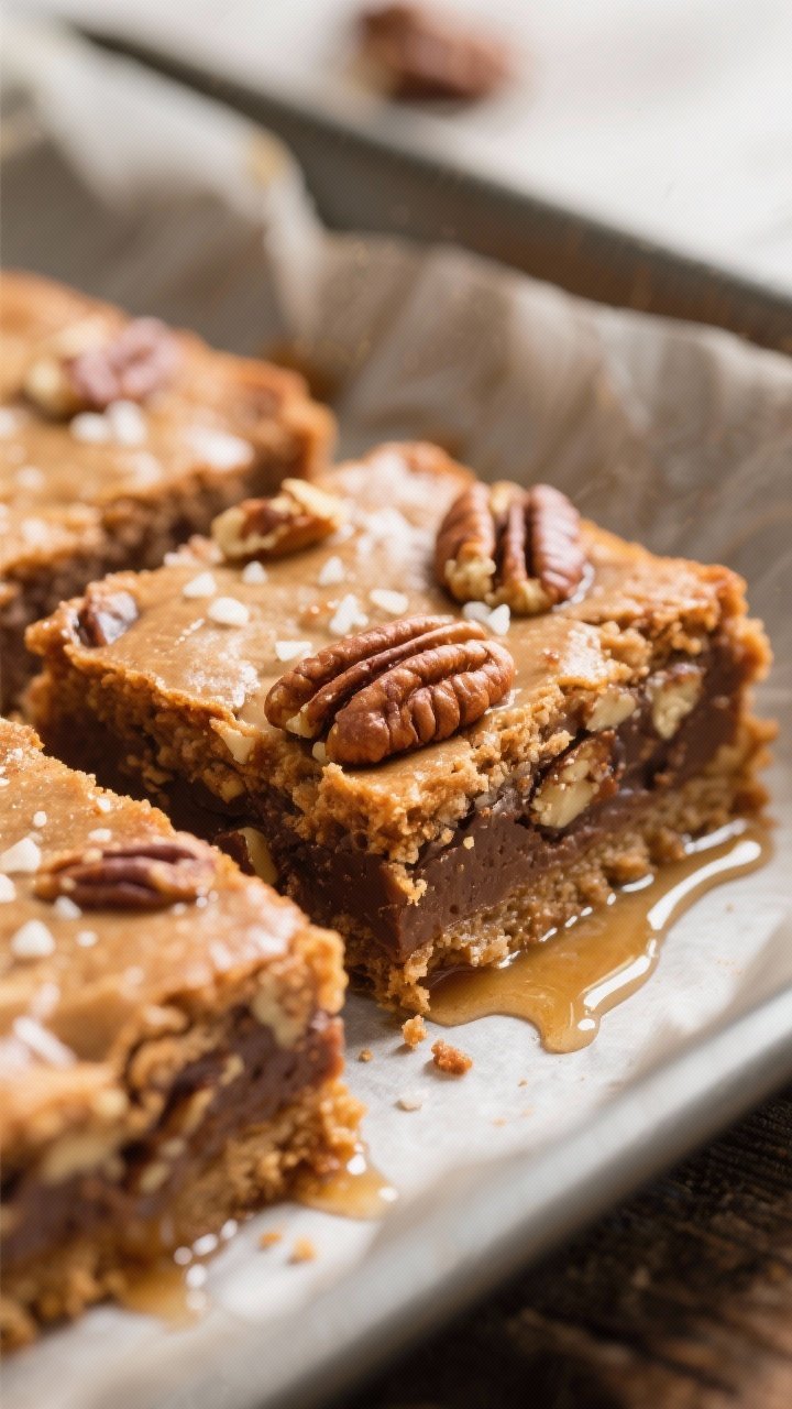Close-up detail: Freshly baked Maple Pecan Blondies just out of the pan, edges crisp and caramelized
