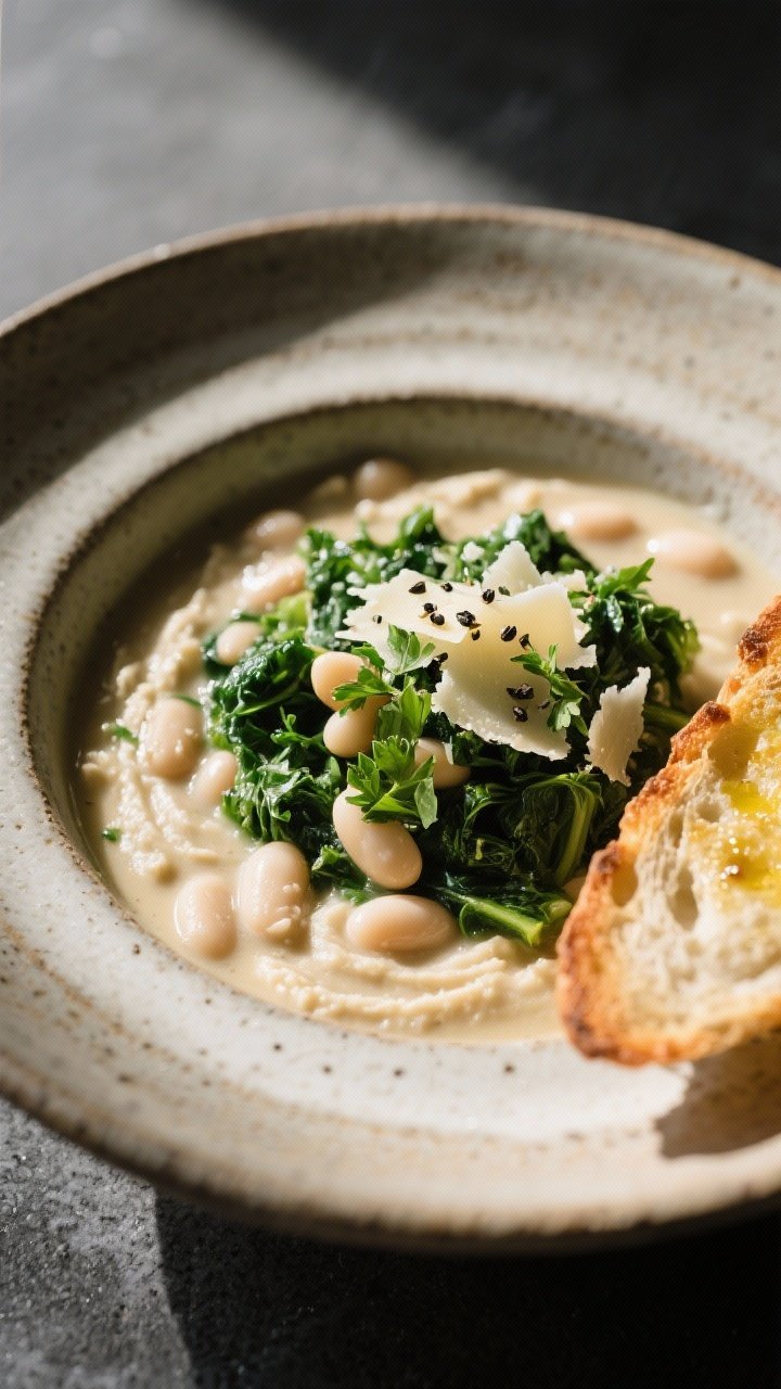 Final plated beauty: Restaurant-quality presentation of White Bean and Kale Soup with Garlic in a sh