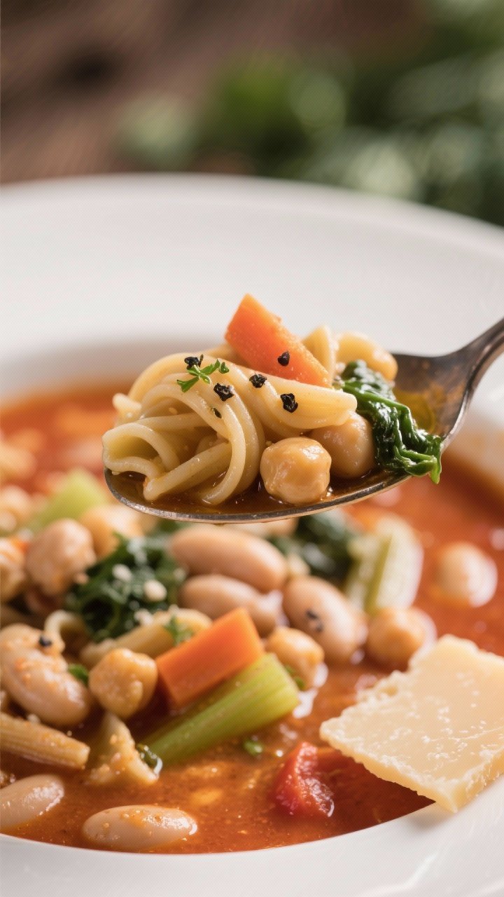 Final plated detail: Ultra close-up of a spoonful lifted just above the bowl, showcasing al dente wh