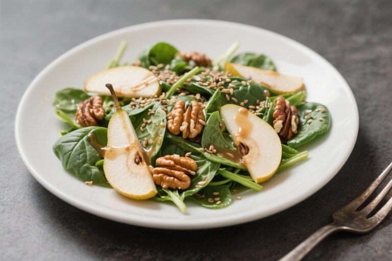 Pear and Walnut Spinach Salad with Flaxseed Dressing: The Crisp, Crunch, and Glow-Up Bowl You’ll Actually Crave