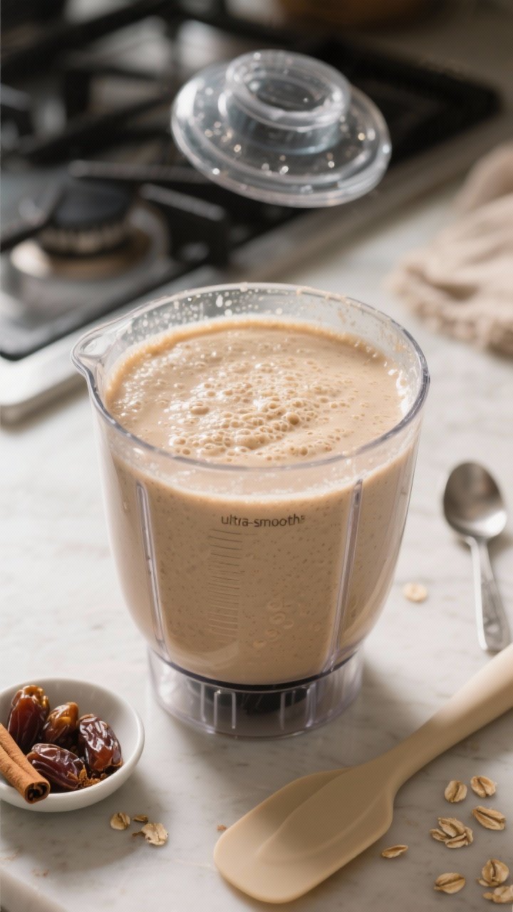 Cooking process: The blended smoothie at the “ultra-smooth” stage inside a high-speed blender ja
