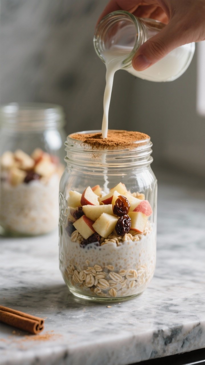 Cooking process: The “seal and chill” step captured beautifully—assembled overnight oats mixtu