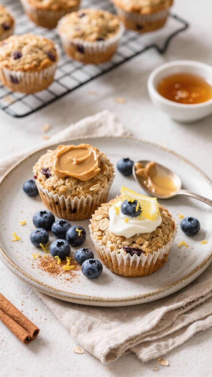 Final dish presentation: Beautifully plated High-Protein Cottage Cheese Oatmeal Muffins on a ceramic