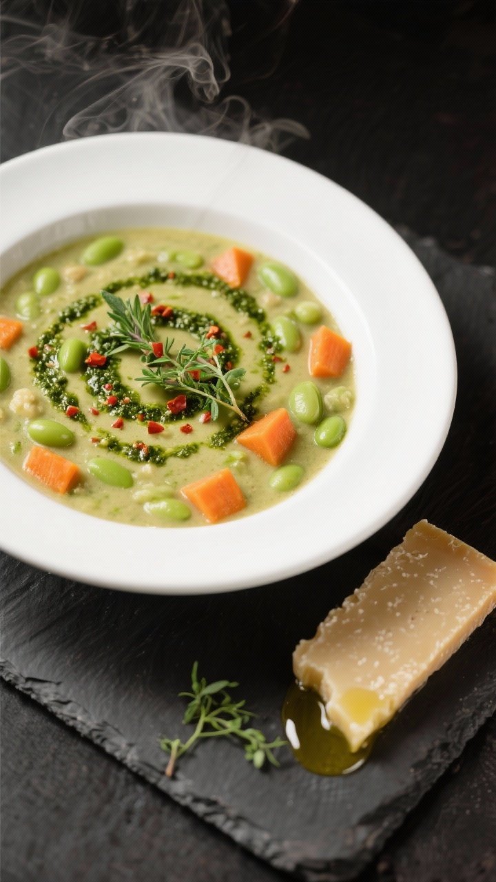 Final dish presentation: Restaurant-quality plated bowl of the soup with a creamy-but-chunky texture