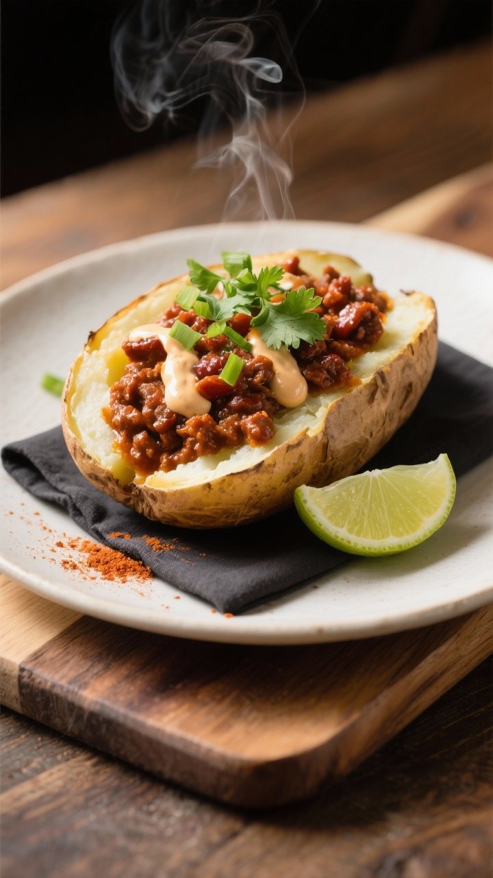 Final dish presentation: Restaurant-quality plating of no-bean, extra-meaty variation—ladled over