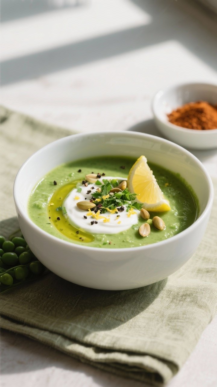 Final plated bowl, restaurant-quality close-up: Close-up of a deep white ceramic bowl of ultra-cream