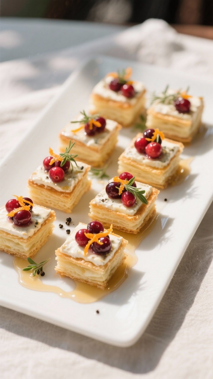 Final plated presentation: Restaurant-quality plating of Warm Cranberry Goat Cheese Bites arranged i