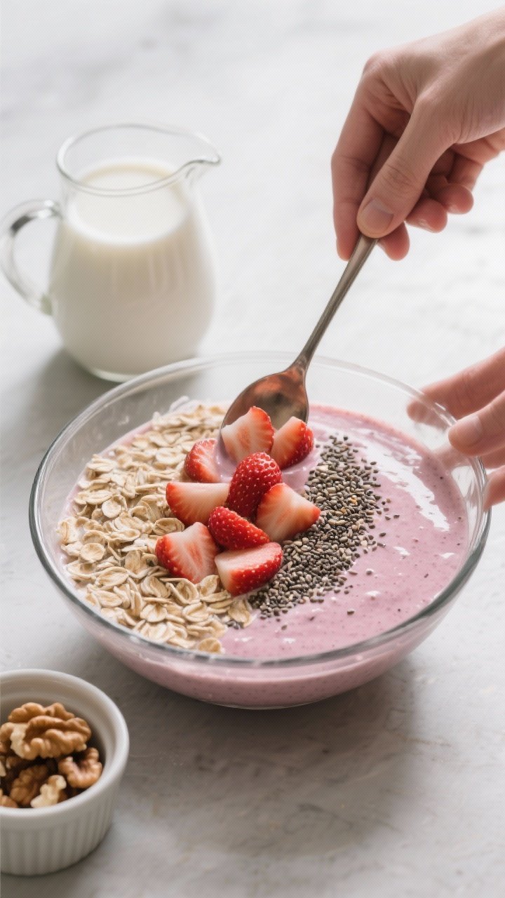 Process shot (prepared food stage): The mixed “thin smoothie base” in a clear bowl transitioning
