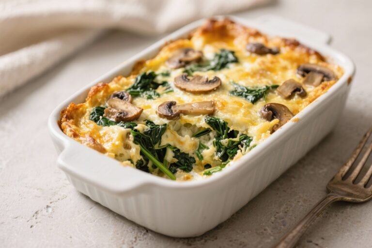 High Fiber Spinach & Mushroom Breakfast Casserole That Actually Keeps You Full Till Lunch (No Sad Salads Required)