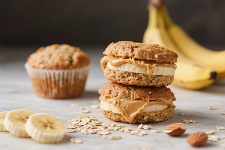 High-Fiber Banana Oat-Bran Muffin Sandwiches with Almond Butter Filling: The Snack Hack Your Mornings Have Been Begging For
