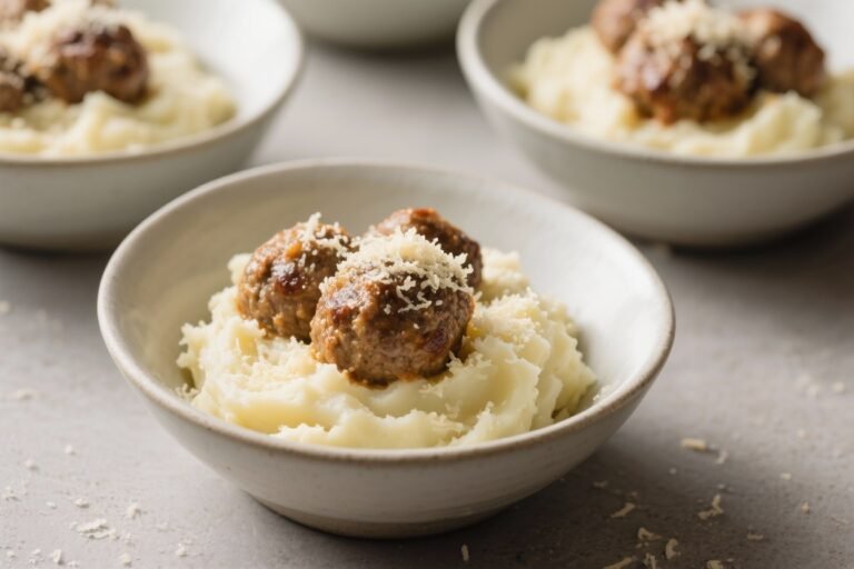Creamy Parmesan Mashed Potato & Meatball Bowls – Cozy, Comforting, and Satisfying