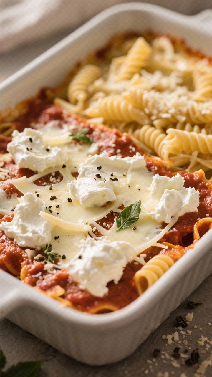 Assembly close-up — cheese layer detail: Tight, shallow-depth close-up of the 9x13 baking dish mid