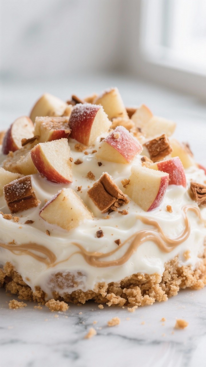 Close-up detail: A mound of Cinnamon Apple Pie Yogurt Bites just out of the freezer, creamy Greek yo