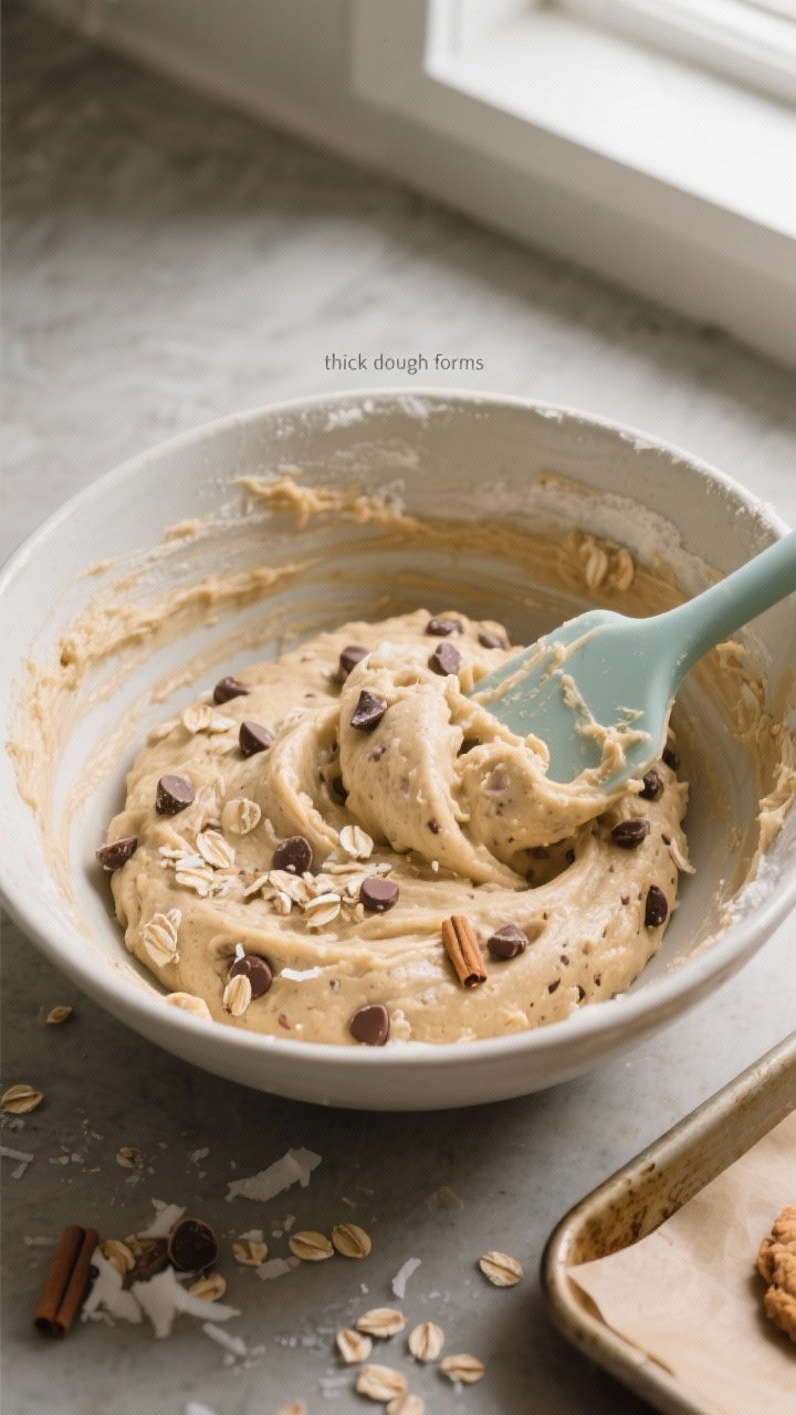 Cooking process: Overhead shot of the mixing stage in a single large bowl, showing a thick, cohesive