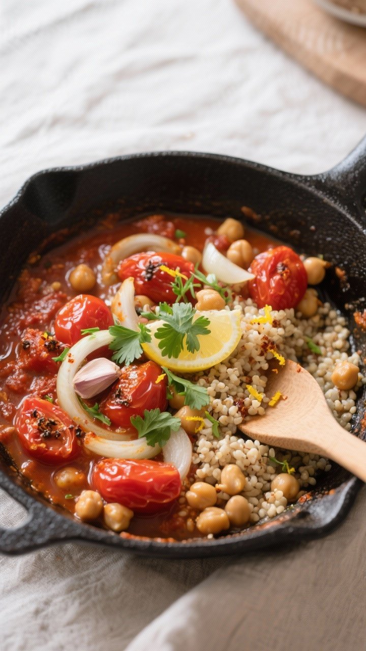 Cooking process shot: Overhead view of the skillet stage where the filling is “built.” Onions an