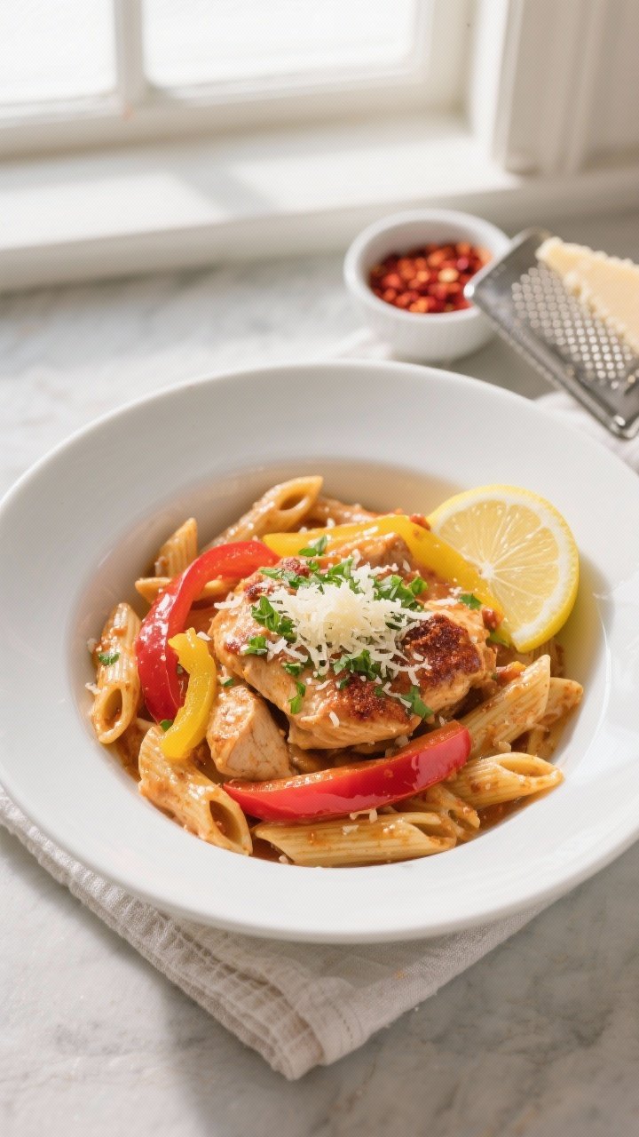 Final dish — Overhead plated presentation: Top-down shot of a restaurant-quality bowl of Creamy Ca