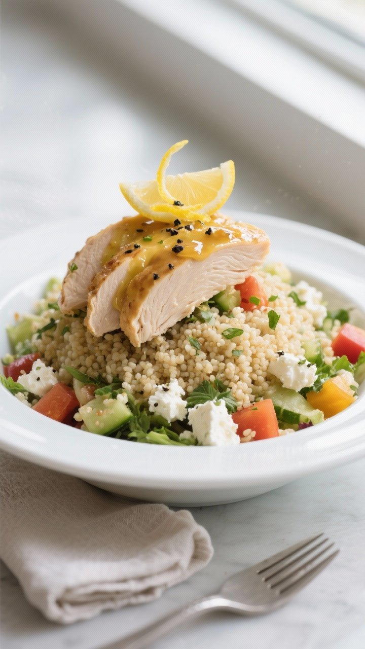 Final dish presentation: Restaurant-quality plated portion of the salad mounded high in a white rimm