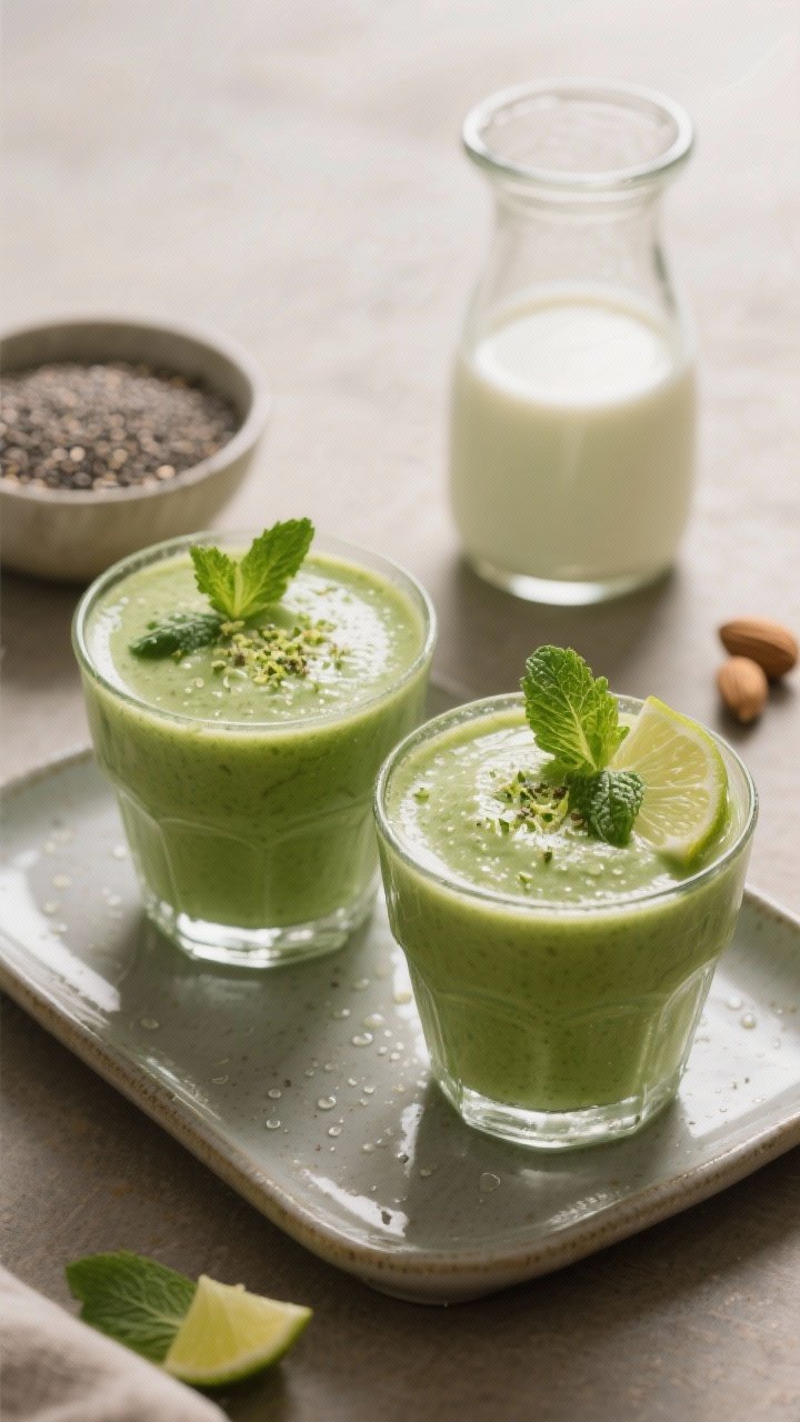 Final dish presentation: Restaurant-quality plating of the smoothie as a satisfying serve—two shor