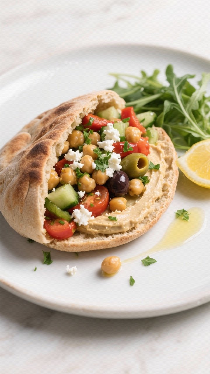 Final dish presentation: Restaurant-quality plating of the Mediterranean chickpea salad stuffed into