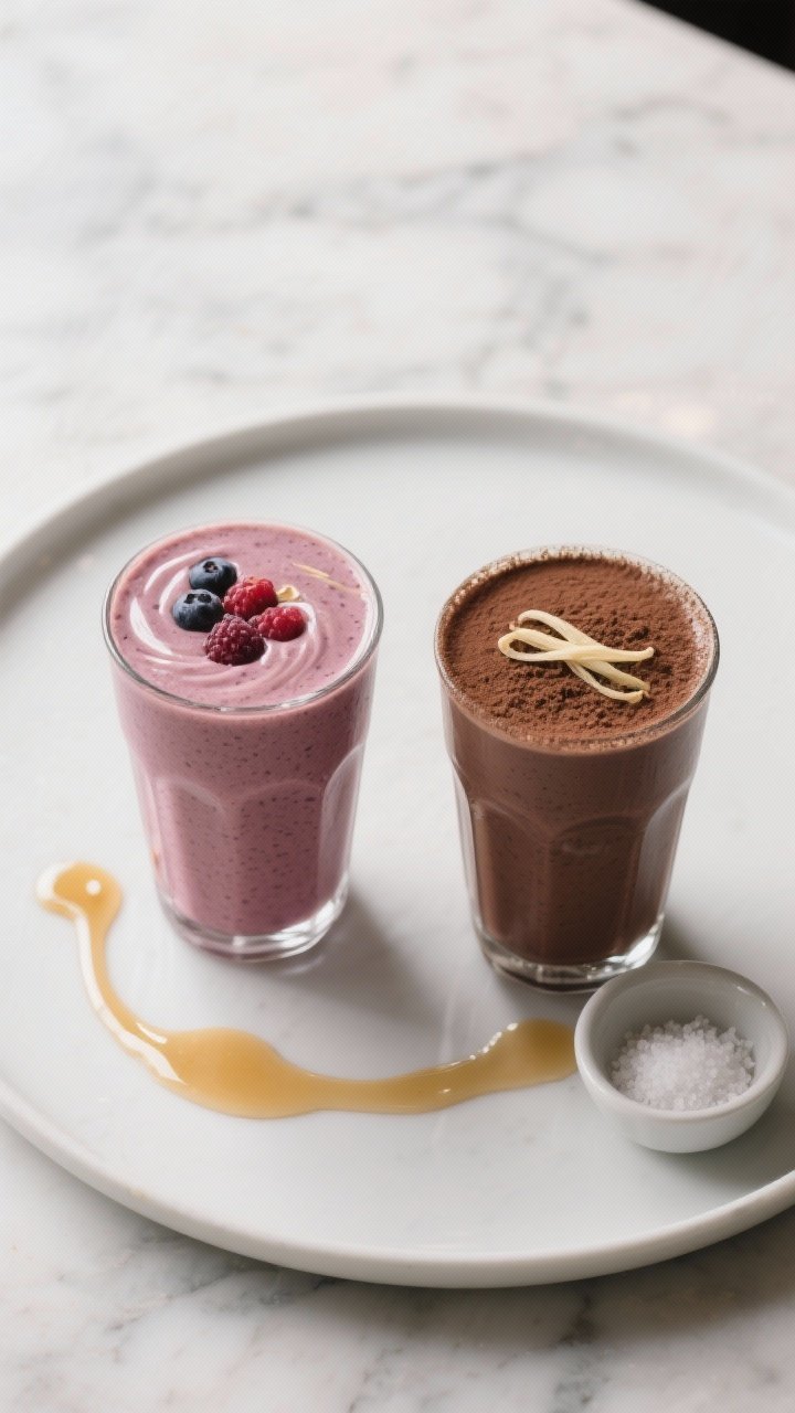 Final dish presentation: Restaurant-quality scene with two smoothies—one classic and one variation