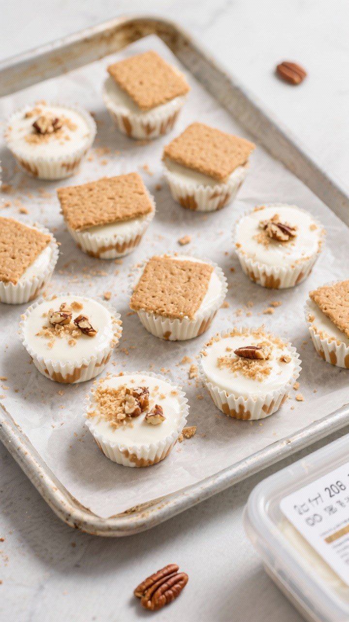 Final dish top view: Overhead shot of neatly portioned yogurt bites set in silicone mini muffin mold