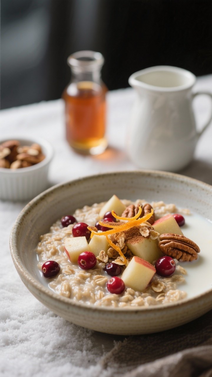 Final plated beauty: Restaurant-quality presentation of cranberry-apple oatmeal in a wide, shallow s