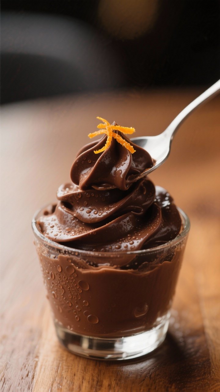 Final plated detail: Extreme close-up of a single mousse cup showing silky, cloud-like texture where