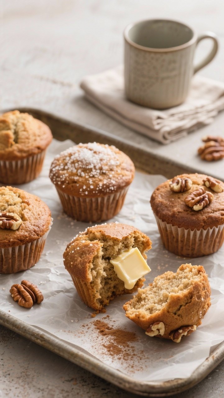 Final presentation shot: A bakery-style arrangement of the finished muffins with tall, rounded tops