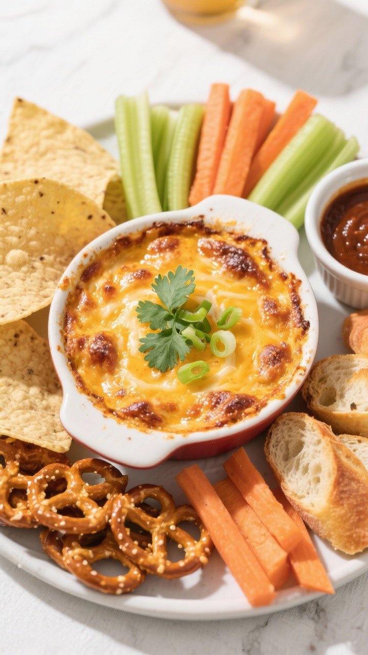 Tasty top view: Overhead shot of a party-ready spread featuring the finished Smoky Chipotle Cheddar