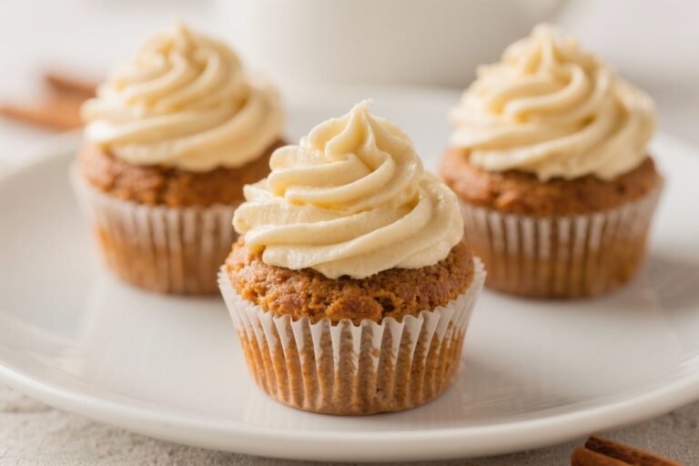 High-Fiber Pumpkin Spice Cupcakes with Light Cream Cheese Swirl – Cozy Flavor with a Better-For-You Twist