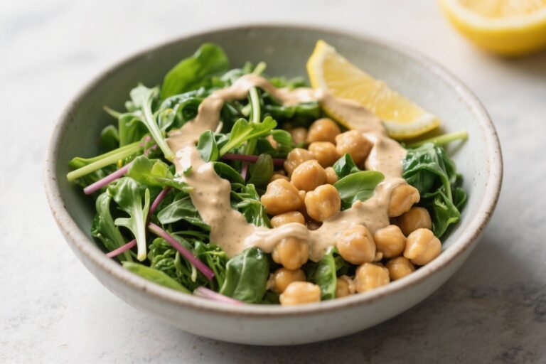 Spring Greens & Chickpea Bowl With Lemony Tahini Sauce – Fresh, Bright, and Satisfying