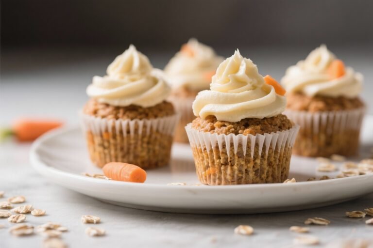 Carrot Oat High-Fiber Cupcakes with Honey Vanilla Frosting – Wholesome, Moist, and Naturally Sweet