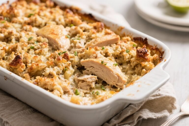 Simple Baked Chicken and Stuffing Casserole on a Budget – Cozy, Easy, and Affordable