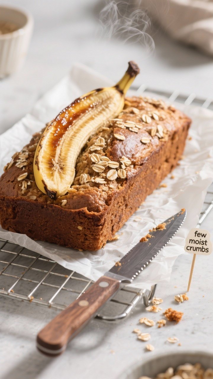 Cooking process: Overhead shot of the baked loaf cooling on a wire rack, parchment sling visible, wi