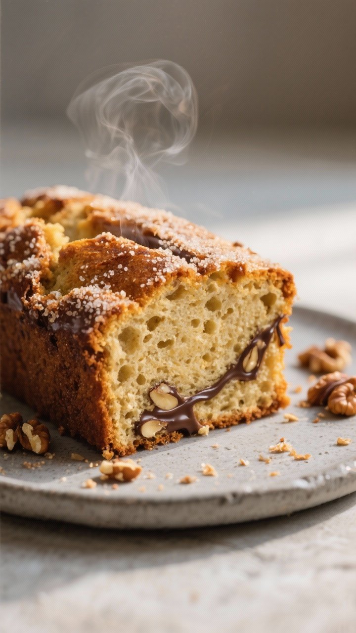 Final dish close-up detail: Golden, deeply caramelized banana bread crust with a crackled turbinado 