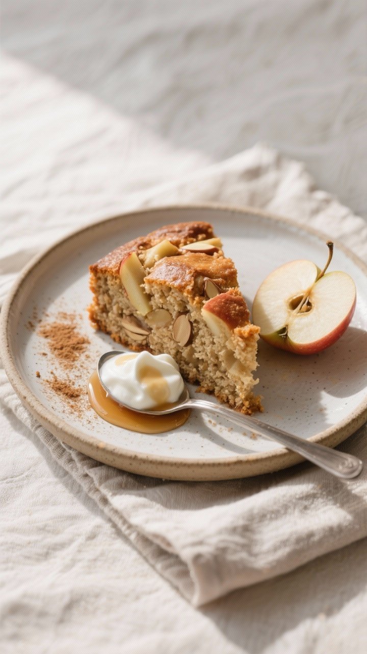 Final dish presentation: Restaurant-quality plated slice of Almond Flour Apple Cinnamon Breakfast Ca