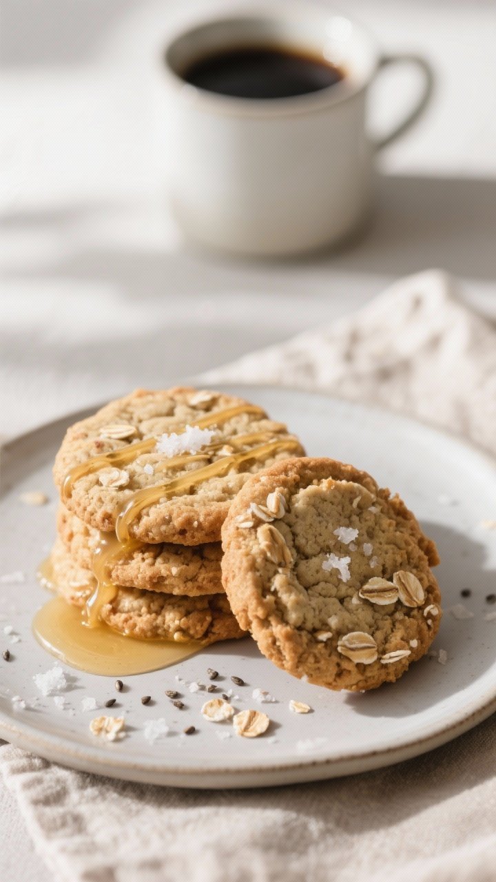 Final dish presentation: Restaurant-quality plated stack of almond flour breakfast cookies on a matt