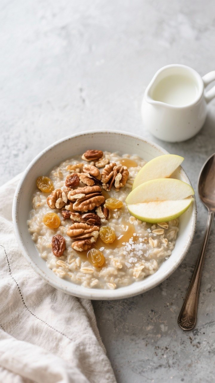Tasty top-view final presentation: Overhead shot of a beautifully plated bowl of Clean Eating Apple 