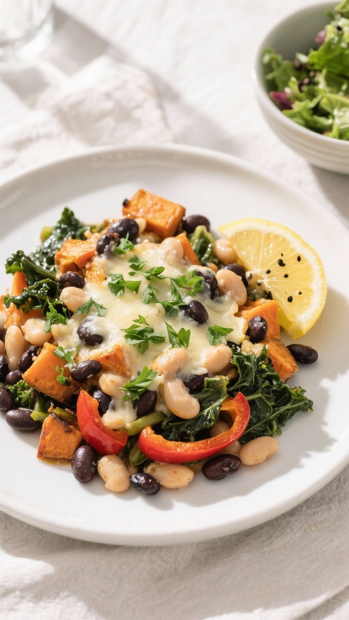 Tasty top view/final presentation: Overhead shot of a plated serving of the Gluten-Free High-Fiber B