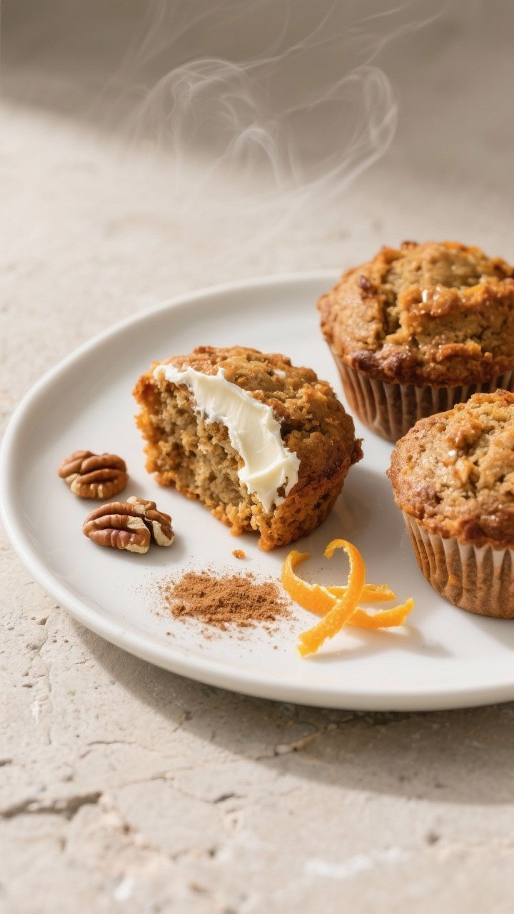 Tasty top view: Overhead shot of a breakfast spread featuring finished sourdough discard carrot cake