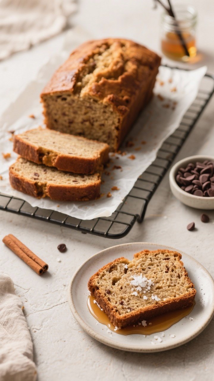 Tasty top view: Overhead shot of a fully cooled loaf on a parchment sling set on a wire rack, clean 