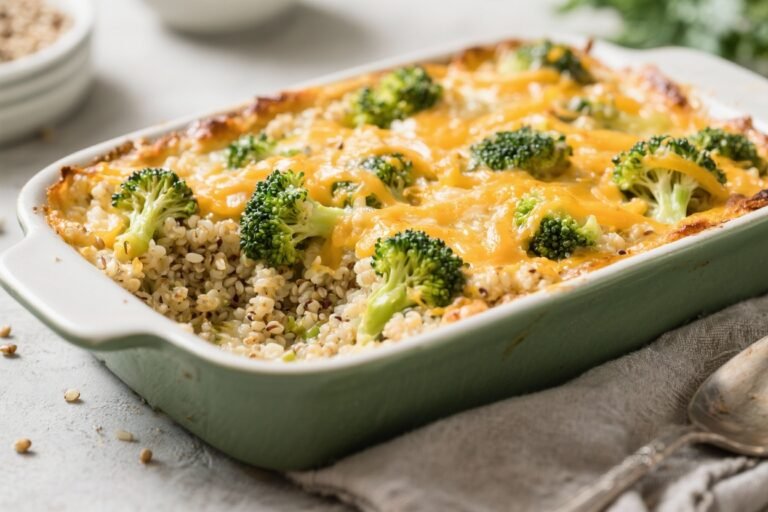 High-Protein Broccoli Cheddar Quinoa Casserole – Comforting, Simple, and Satisfying