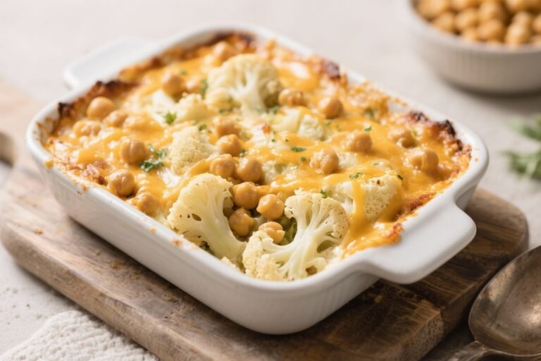 High-Fiber Chickpea & Cauliflower Cheesy Casserole – Comforting, Satisfying, and Simple
