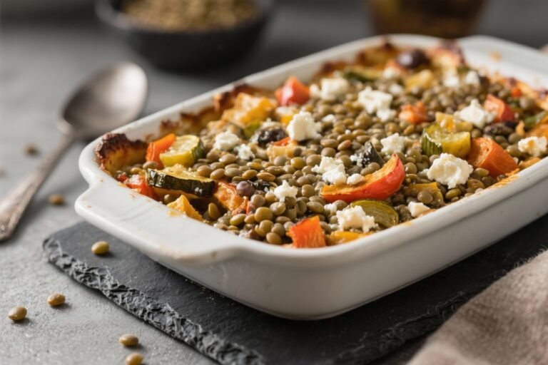 High-Protein Lentil Veggie Bake With Feta – A Comforting, Wholesome Dinner