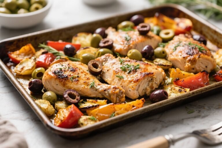 Sheet-Pan Mediterranean Chicken With Olives & Roasted Veggies – Easy, Flavor-Packed Dinner