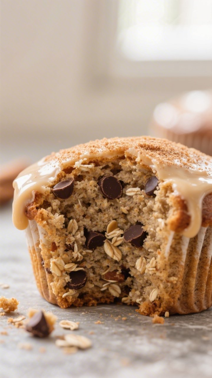 Close-up detail: A freshly baked High-Fiber Bran Maple Cupcake torn open to reveal its moist, tender