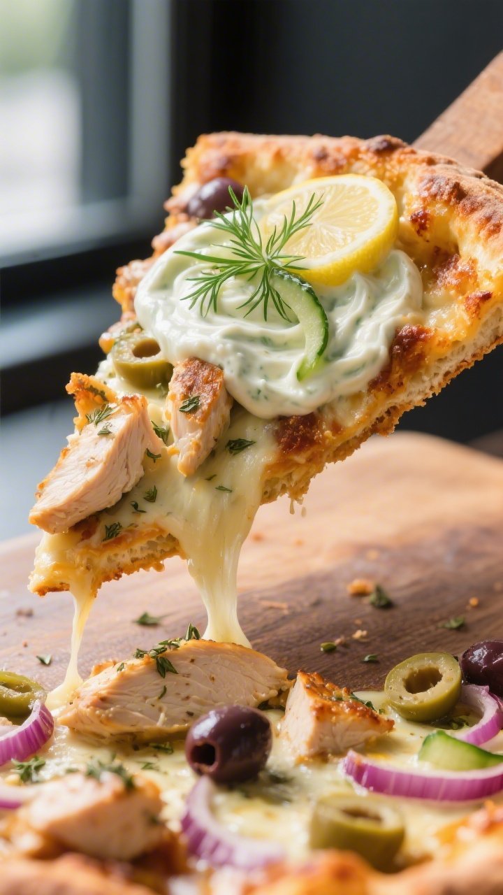 Close-up detail, final slice: Hero slice lifted slightly from the board showing a deeply golden, cri