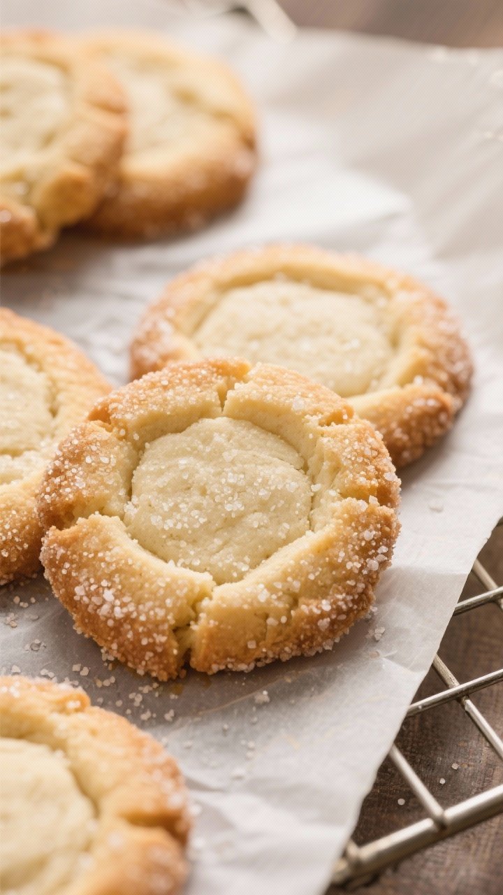 Close-up detail: Freshly baked Greek yogurt sugar cookies resting on a parchment-lined sheet, edges 