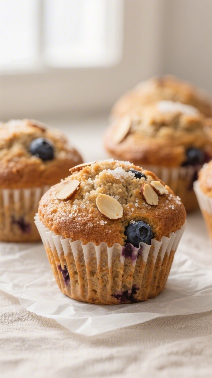 Close-up detail: Warm bran and Greek yogurt muffins just out of the oven, golden-brown domed tops wi